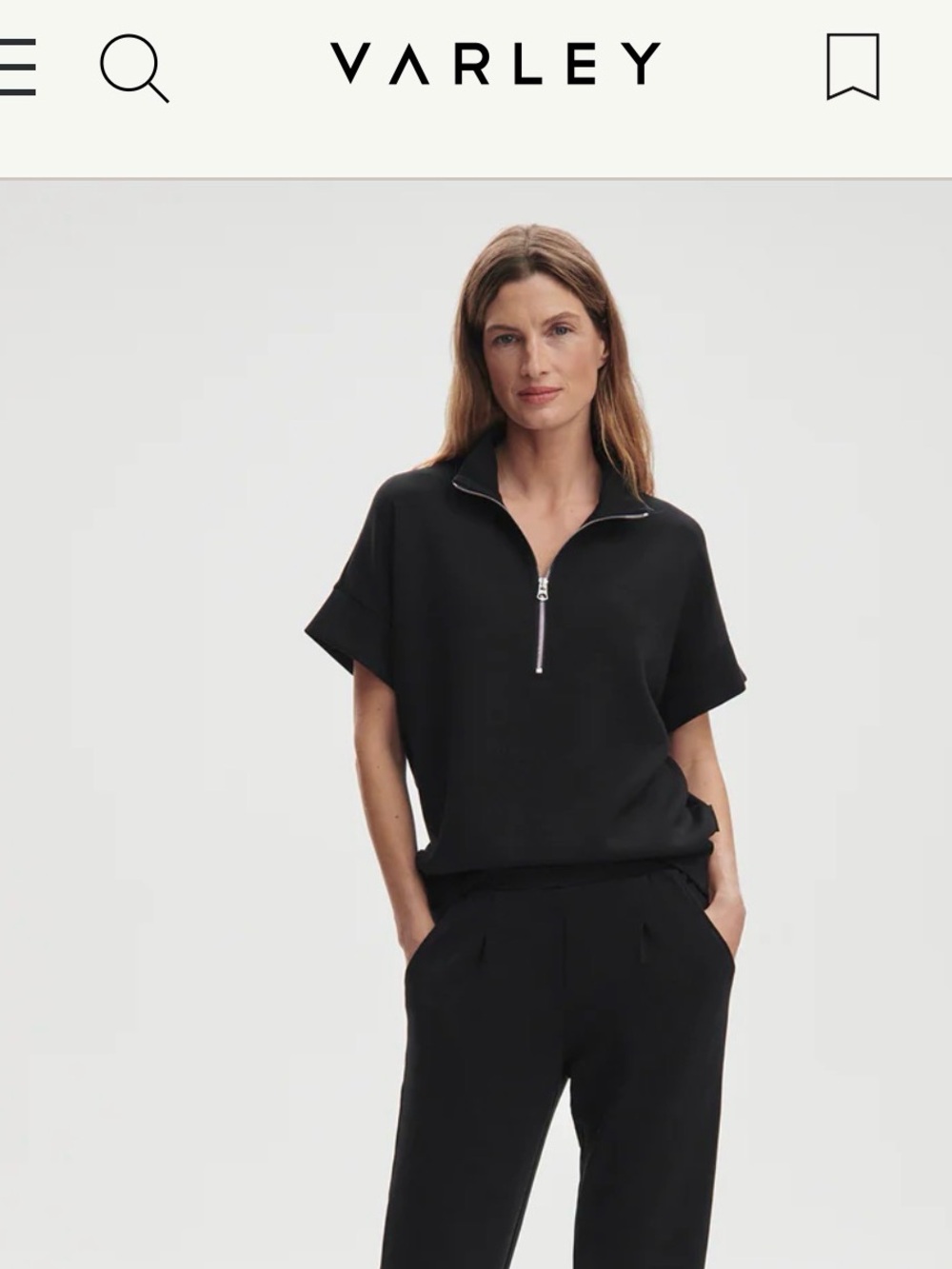 Varley Ritchie Black Short-Sleeve Zip-Neck Double Soft Sweatshirt